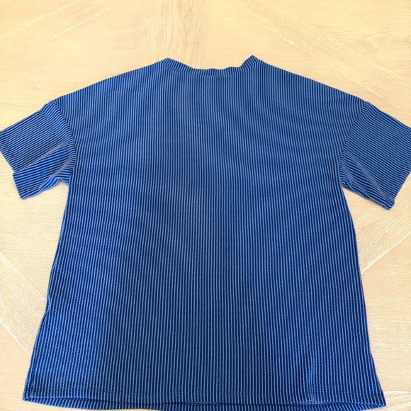 Blue Ribbed Crew Neck Short Sleeve Tee - Picture 6 of 6